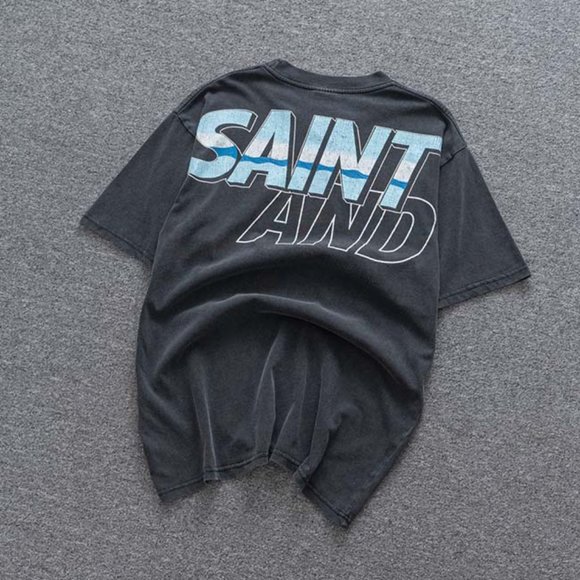 Saint Michael x WIND AND SEA Classic Blue Letter Logo Short Sleeves Black - Picture 5 of 12